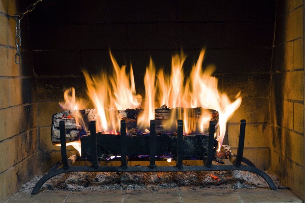 logs in fireplace